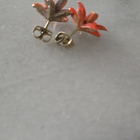 Mode-Art by Arthur Pepper Orange and Yellow Enamel Flower Earrings - Pierced - Picture 2 of 3